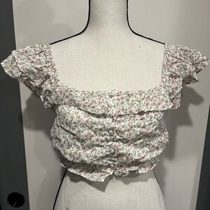 Stories Floral Ruffle Crop Top, Small